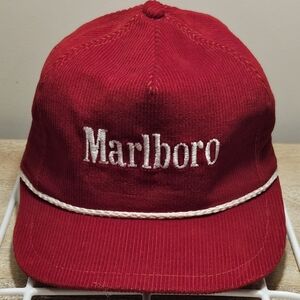 Vintage Marlboro Corduroy Adjustable Rope Hat Red & White - Made in the USA
